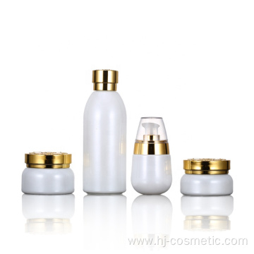 Wholesale High-grade golden carved ABS cap white glass cosmetic bottles/jars with good price